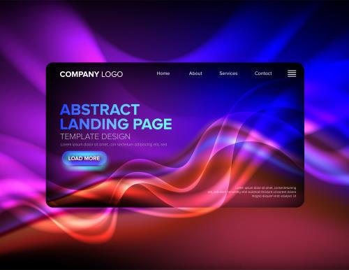 وکتور EPS لایه باز لندینگ پیج انتزاعی برای طراحی سایت با تم بنفش و آبی و قرمز