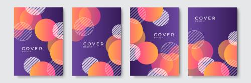 وکتور EPS لایه باز بنر انتزاعی عمودی با تم دایره های نارنجی و سفید با پس زمینه بنفش