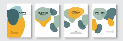 وکتور EPS لایه باز بنر انتزاعی عمودی با تم سبز تیره و روشن و زرد با پس زمینه سفید