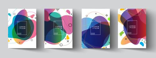 وکتور EPS لایه باز بنر انتزاعی عمودی با تم قرمز و بنفش و آبی و صورتی و سبز با پس زمینه سفید