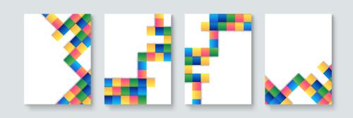 وکتور EPS لایه باز بنر انتزاعی عمودی  با تم مربع های کوچک رنگی با پس زمینه سفید