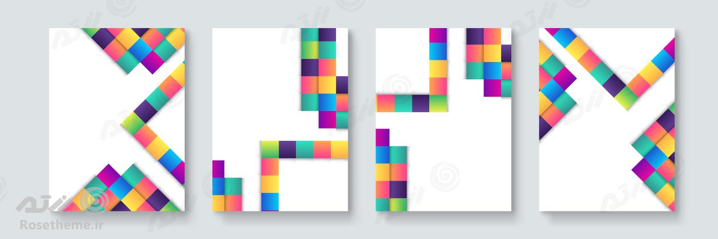 وکتور EPS لایه باز بنر انتزاعی عمودی  با تم مربع های کوچک رنگی با پس زمینه سفید کد 3