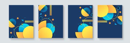 وکتور رایگان EPS لایه باز بنر انتزاعی عمودی با تم آبی روشن و دایره های زرد با پس زمینه سورمه ای