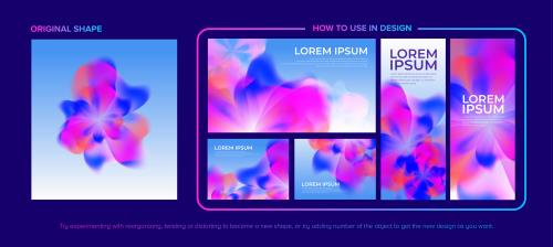 وکتور EPS لایه باز پست و بنر و استوری انتزاعی با تم صورتی و آبی و نارنجی