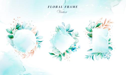 وکتور EPS لایه باز قاب و کادر برای نوشتن در طرح های دایره ای و مربع با حاشیه گل و برگ