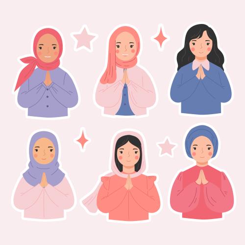 وکتور دختر با پوشش های مختلف با حجاب اسلامی و روسری و کلاه و شال فایل EPS لایه باز