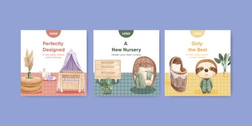 وکتور لایه باز EPS طرح کارتونی و آبرنگی مناسب کارت دعوت جشن سیسمونی شامل خرگوش و تنبل