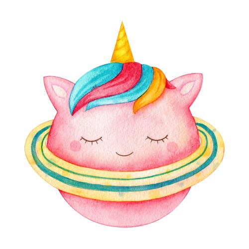 وکتور رایگان لایه باز EPS طرح کارتونی و آبرنگی یونیکورن یا تک شاخ به شکل کره