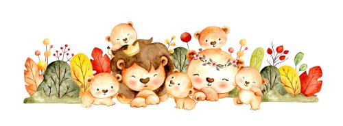 وکتور لایه باز EPS طرح کارتونی و آبرنگی شیر و خانواده اش کد 2