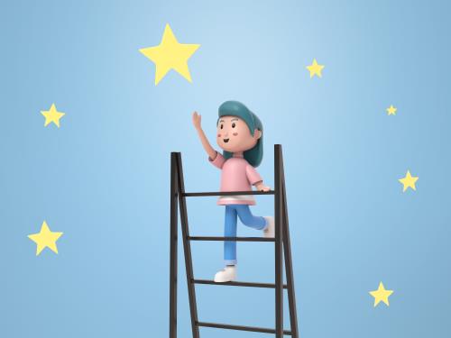 فایل PSD فتوشاپ کاراکتر سه بعدی دختر در حال بالا رفتن از نردبان به صورت لایه باز