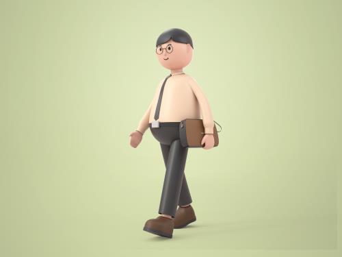 فایل PSD فتوشاپ کاراکتر سه بعدی مردی عینکی در حال راه رفتن  به صورت لایه باز