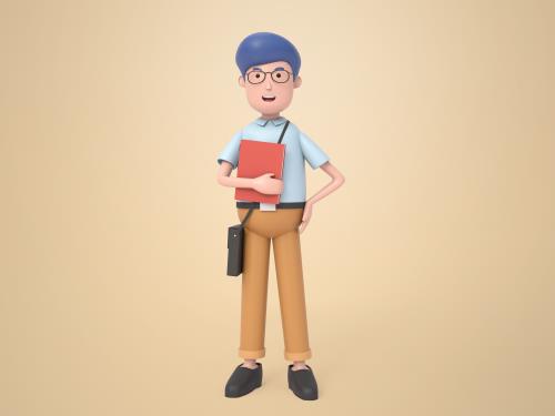 فایل PSD فتوشاپ کاراکتر سه بعدی مردی عینکی با کیف به صورت لایه باز