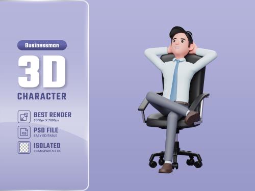 فایل PSD فتوشاپ کاراکتر سه بعدی مردی نشسته بر صندلی به صورت لایه باز