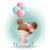 وکتور EPS لایه باز طرح کارتونی و آبرنگی دختر بچه با تاجی از گل به همراه بادکنک آبی و قرمز