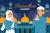 وکتور لایه باز EPS و Ai ویژه ماه مبارک رمضان شامل طرح گرافیکی مرد و زنی در حال دعا روبروی مسجد