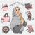 وکتور دختر با حجاب اسلامی به همراه ماگ و قهوه و کیف و لوازم آرایش و لپتاپ و قرآن و تسبیح