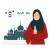 وکتور لایه باز EPS کارتونی ویژه عید فطر و ماه مبارک رمضان شامل زنی با حجاب اسلامی در حال دعا کردن