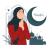 وکتور لایه باز EPS کارتونی ماه مبارک رمضان شامل زنی با حجاب اسلامی در حال دعا کردن و فانوس کد 3