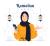 وکتور لایه باز EPS کارتونی ماه مبارک رمضان شامل زنی با حجاب اسلامی گوشی به دست