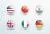 وکتور EPS مجموعه آیکون های دکمه ای گرد و براق پرچم کشور های امریکا و هند و چین و انگلیس و ایتالیا و آلمان 25173