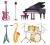 وکتور لایه باز EPS طرح گرافیکی و کارتونی انواع مختلف سازهای موسیقی (آلات موسیقی) شامل گیتاربرقی پیانو ساکسیفون