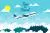 وکتور EPS و Ai لایه باز طرح گرافیکی هواپیما در آسمان پر از ابر بر روی دشت مناسب بنر یا پوستر یا تبلیغ آژانس هواپیمایی 21998