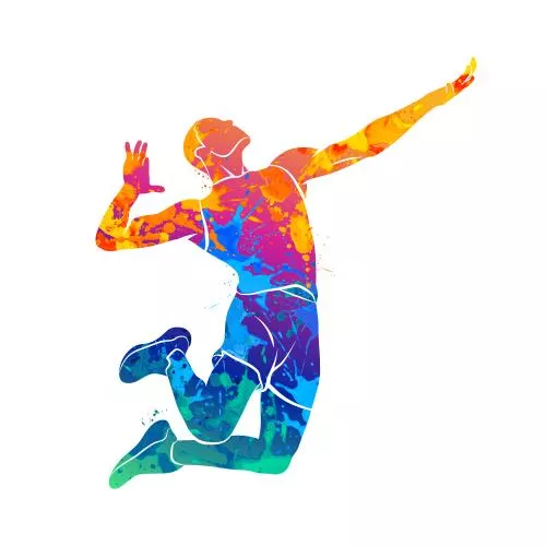 وکتور EPS والیبال شامل والیبالیست رنگی به صورت لایه باز 24417