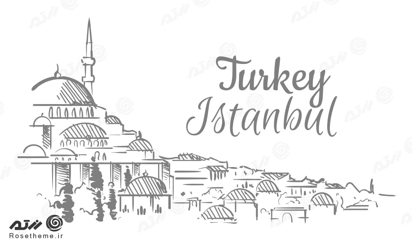 وکتور EPS شهر استانبول به صورت نقاشی شده شامل مسجد و خانه ها به صورت لایه باز 24359