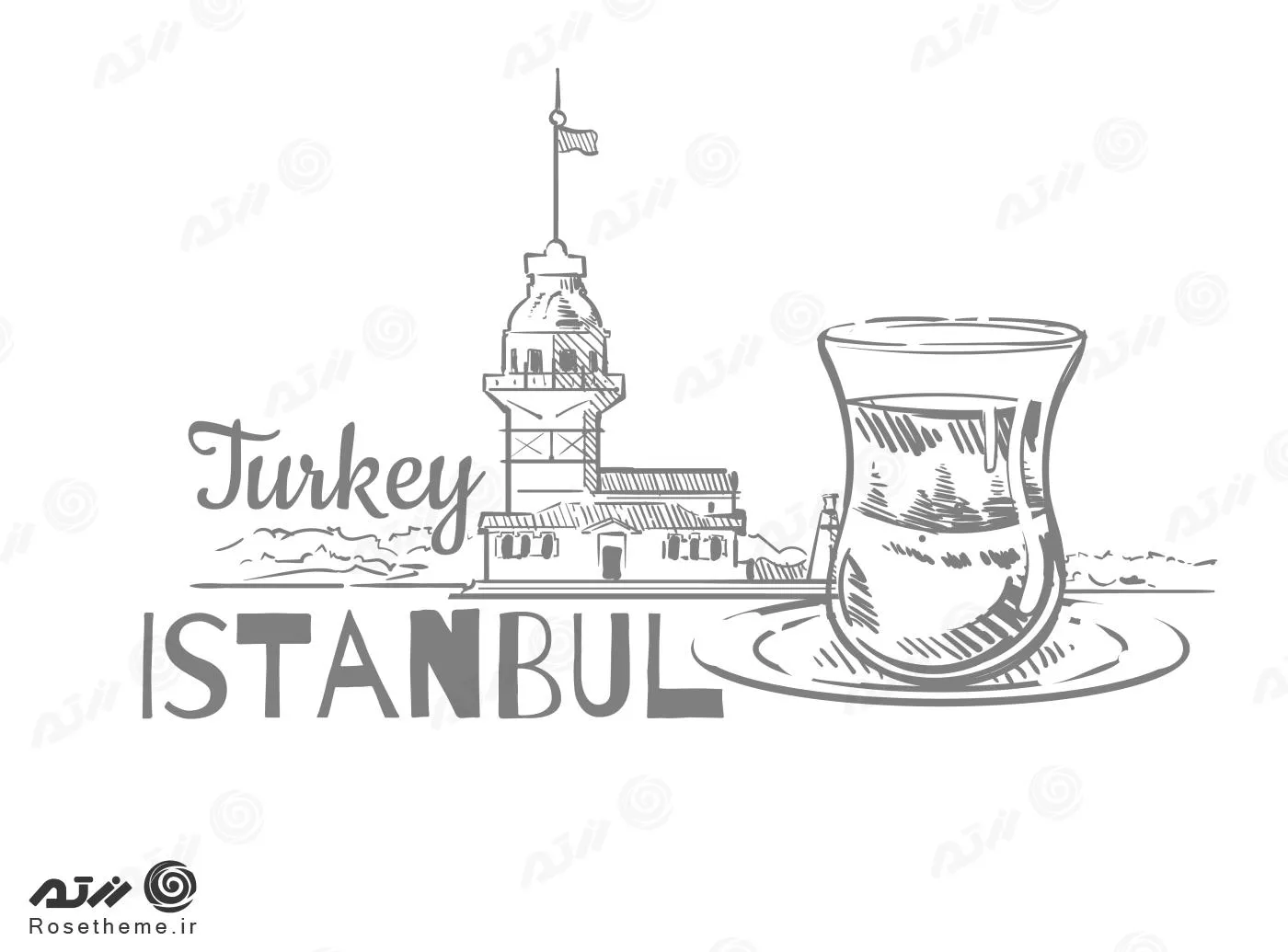 وکتور EPS شهر استانبول به صورت نقاشی شامل استکان چای به صورت لایه باز 24360