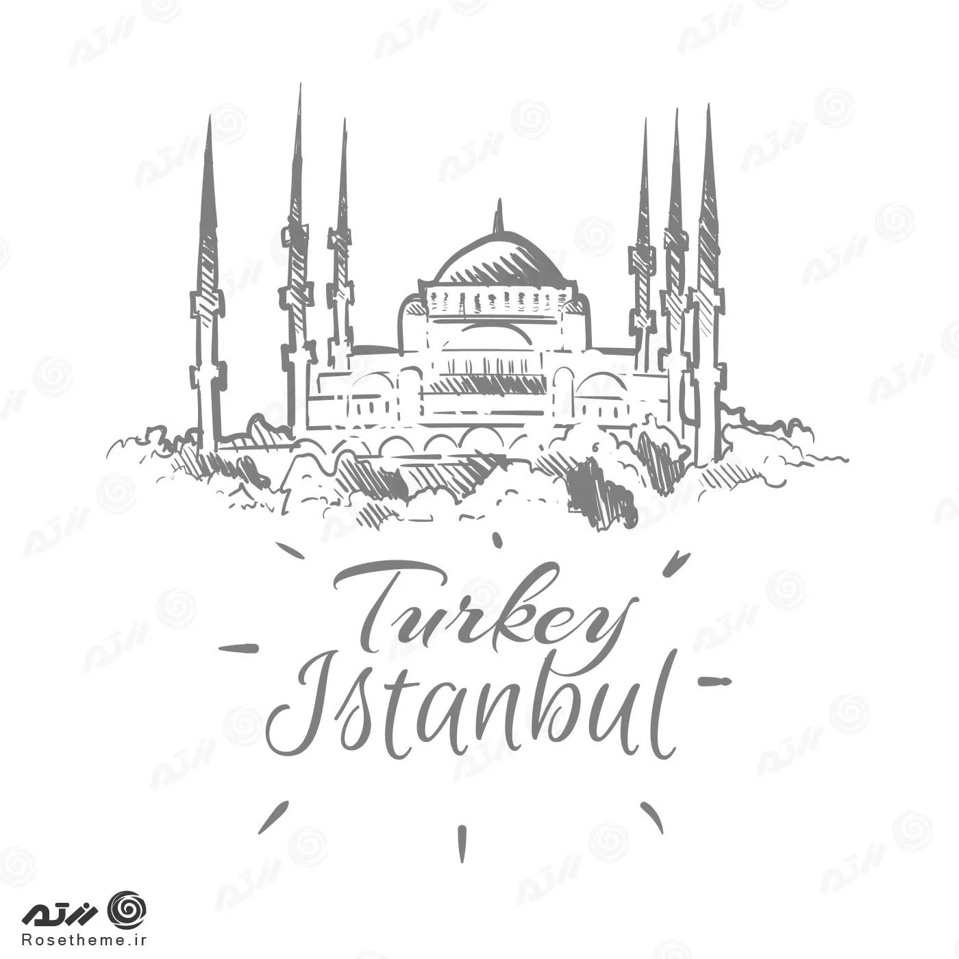 وکتور  رایگان EPS شهر استانبول به صورت نقاشی شده شامل مسجد به صورت لایه باز 24361