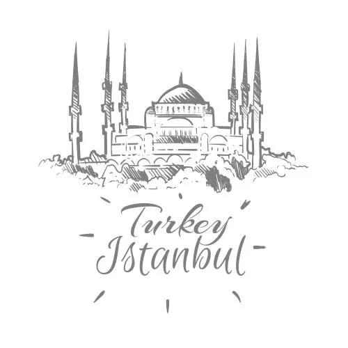 وکتور  رایگان EPS شهر استانبول به صورت نقاشی شده شامل مسجد به صورت لایه باز 24361