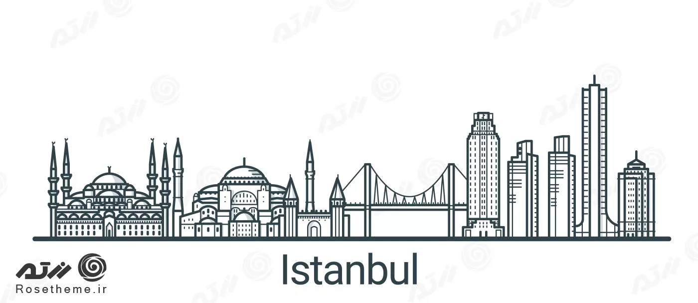 وکتور EPS شهر استانبول به صورت نقاشی شده شامل مسجد و پل و ساختمان ها به صورت لایه باز 24363