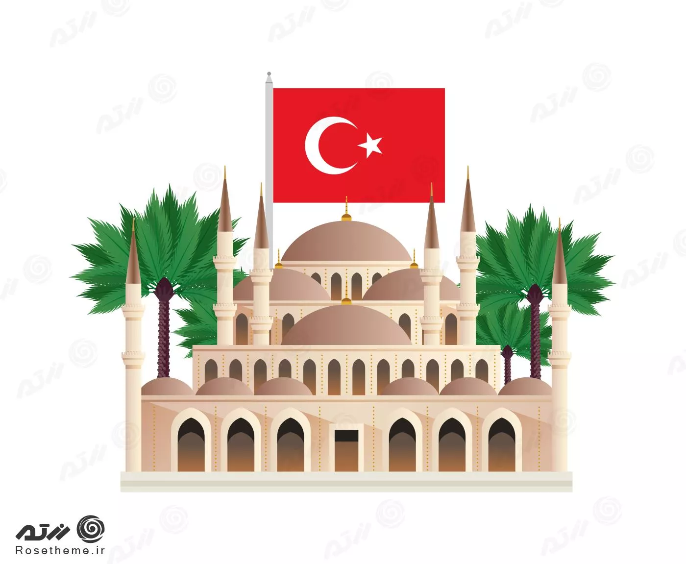 وکتور EPS شهر استانبول شامل مسجد و پرچم ترکیه به صورت لایه باز 24365