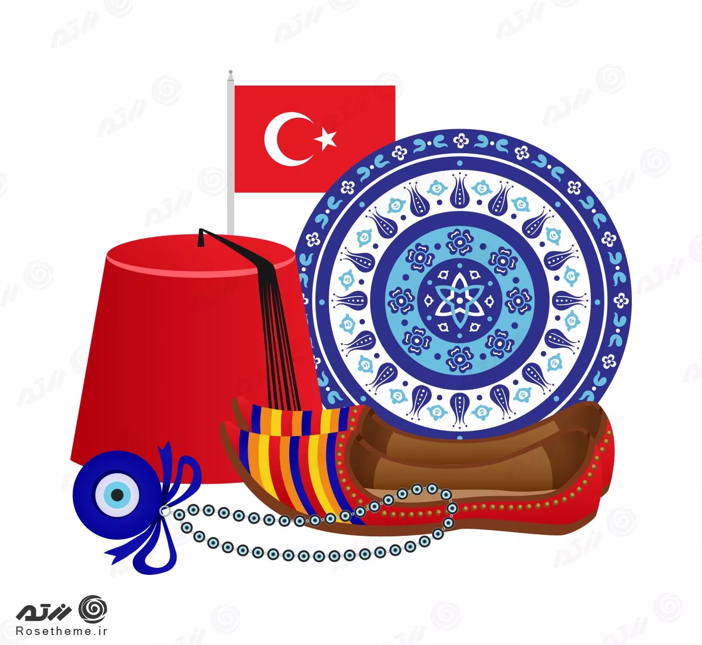 وکتور رایگان EPS شهر استانبول شامل پرچم ترکیه و وسایلی با نماد ترکیه به صورت لایه باز 24366