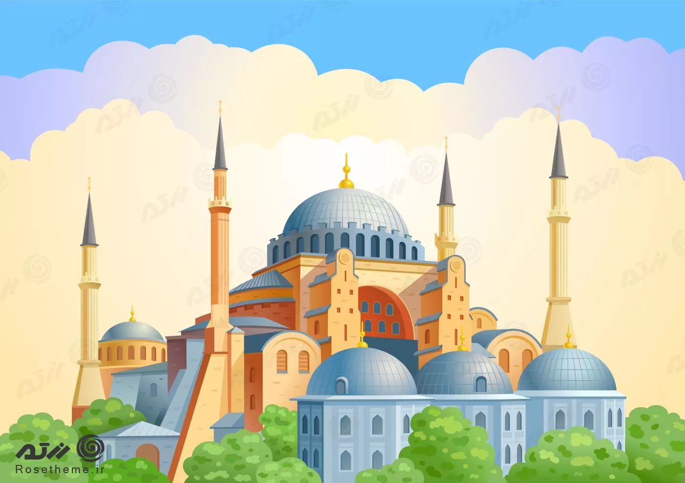 وکتور EPS شهر استانبول شامل مسجد و ابرهای زیبا به صورت لایه باز 24370