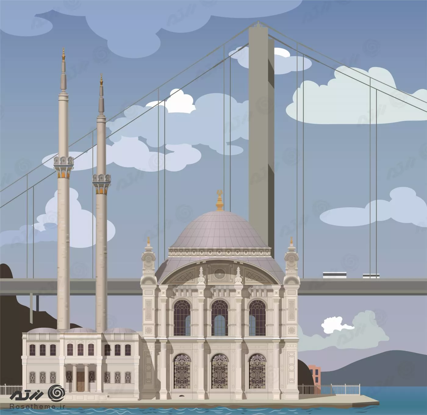 وکتور EPS شهر استانبول شامل مسجد و پل به صورت لایه باز 24375