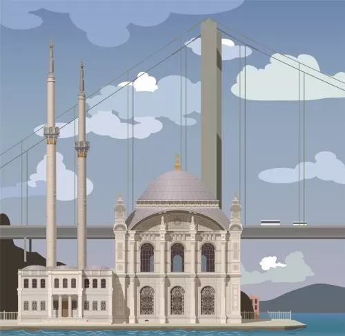 وکتور EPS شهر استانبول شامل مسجد و پل به صورت لایه باز 24375