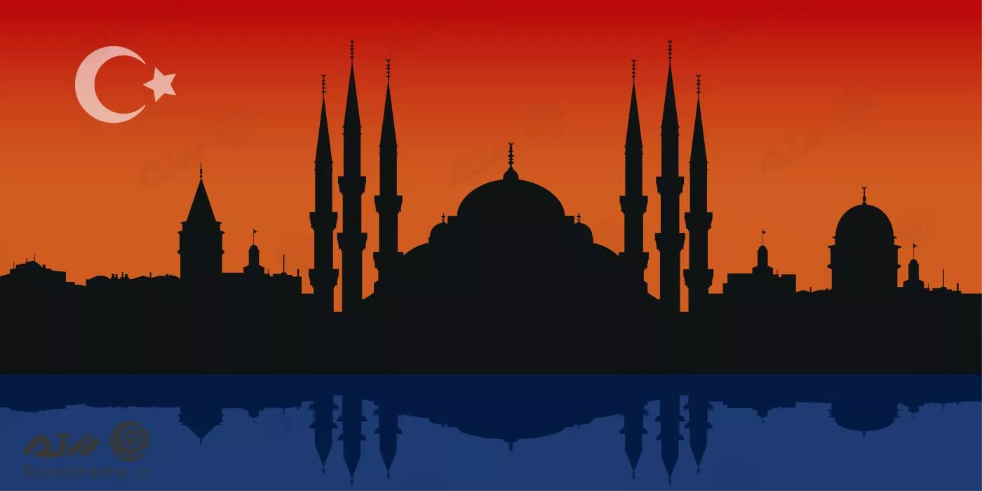 وکتور EPS شهر استانبول شامل مسجد در غروب به صورت لایه باز 24376