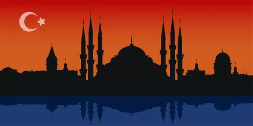 وکتور EPS شهر استانبول شامل مسجد در غروب به صورت لایه باز 24376