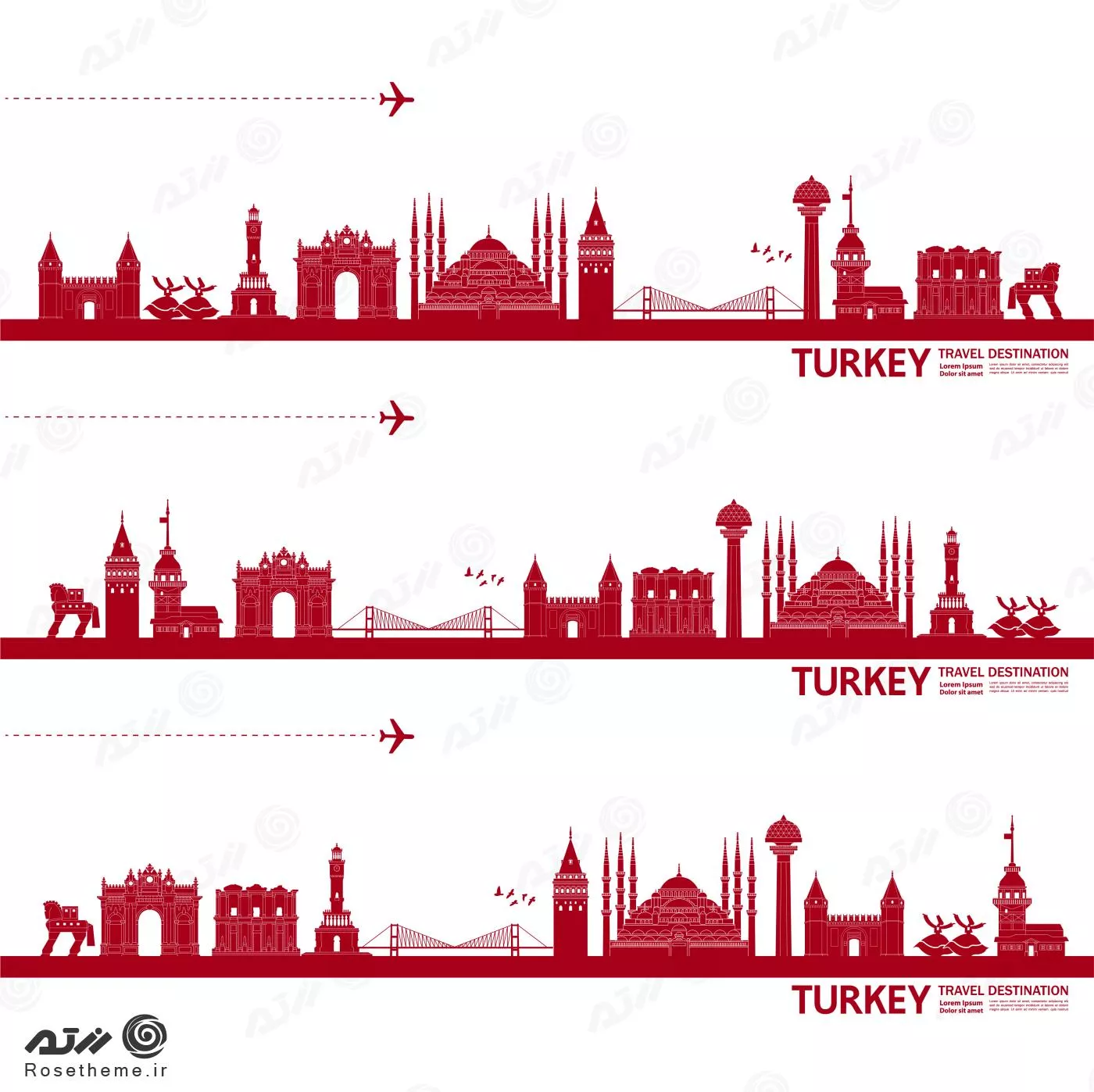وکتور EPS شهر استانبول شامل مسجد و هواپیما و ساختمان های شهر به صورت لایه باز 24389