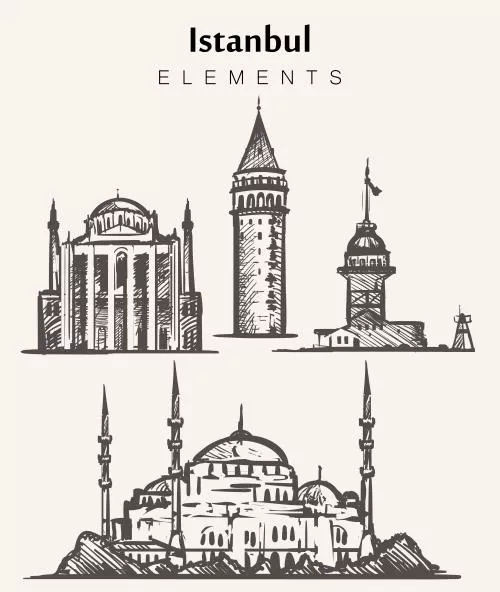 وکتور رایگان EPS شهر استانبول شامل المان های این شهر به صورت لایه باز 24404