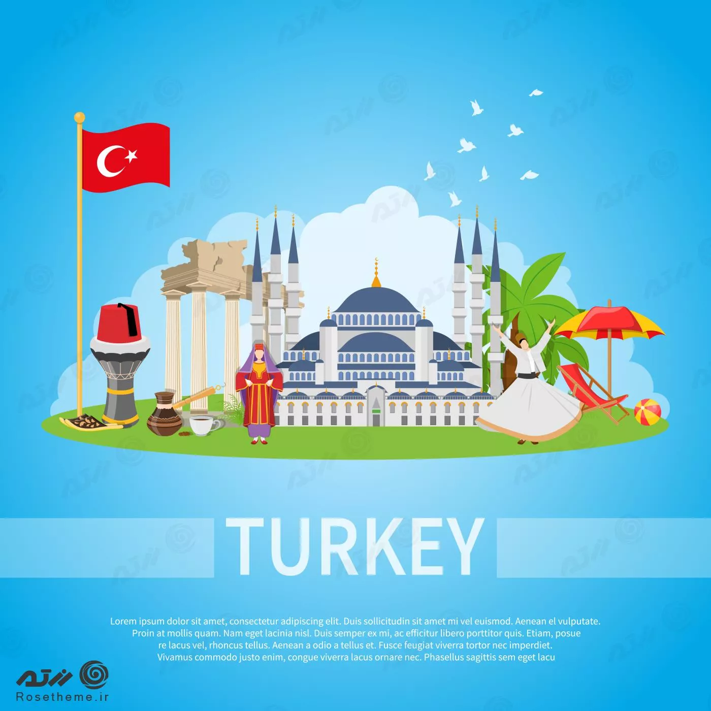 وکتور رایگان EPS شهر استانبول شامل مسجد و پرچم ترکیه به صورت لایه باز 24407