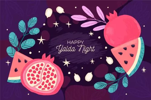 وکتور رایگان EPS و Ai تبریک شب یلدا شامل انار و هندوانه به صورت لایه باز  24458