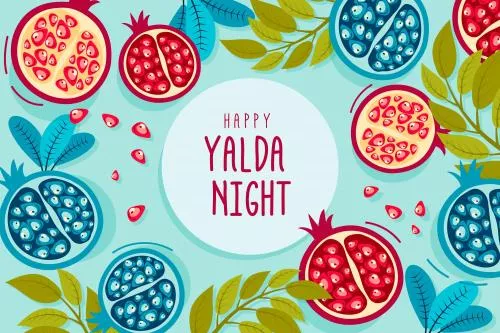 وکتور EPS و Ai تبریک شب یلدا شامل انار قرمز و آبی به صورت لایه باز  24468