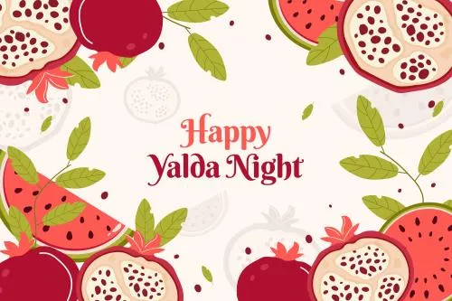 وکتور EPS و Ai تبریک شب یلدا شامل انار و هندوانه با پس زمینه روشن به صورت لایه باز  24484