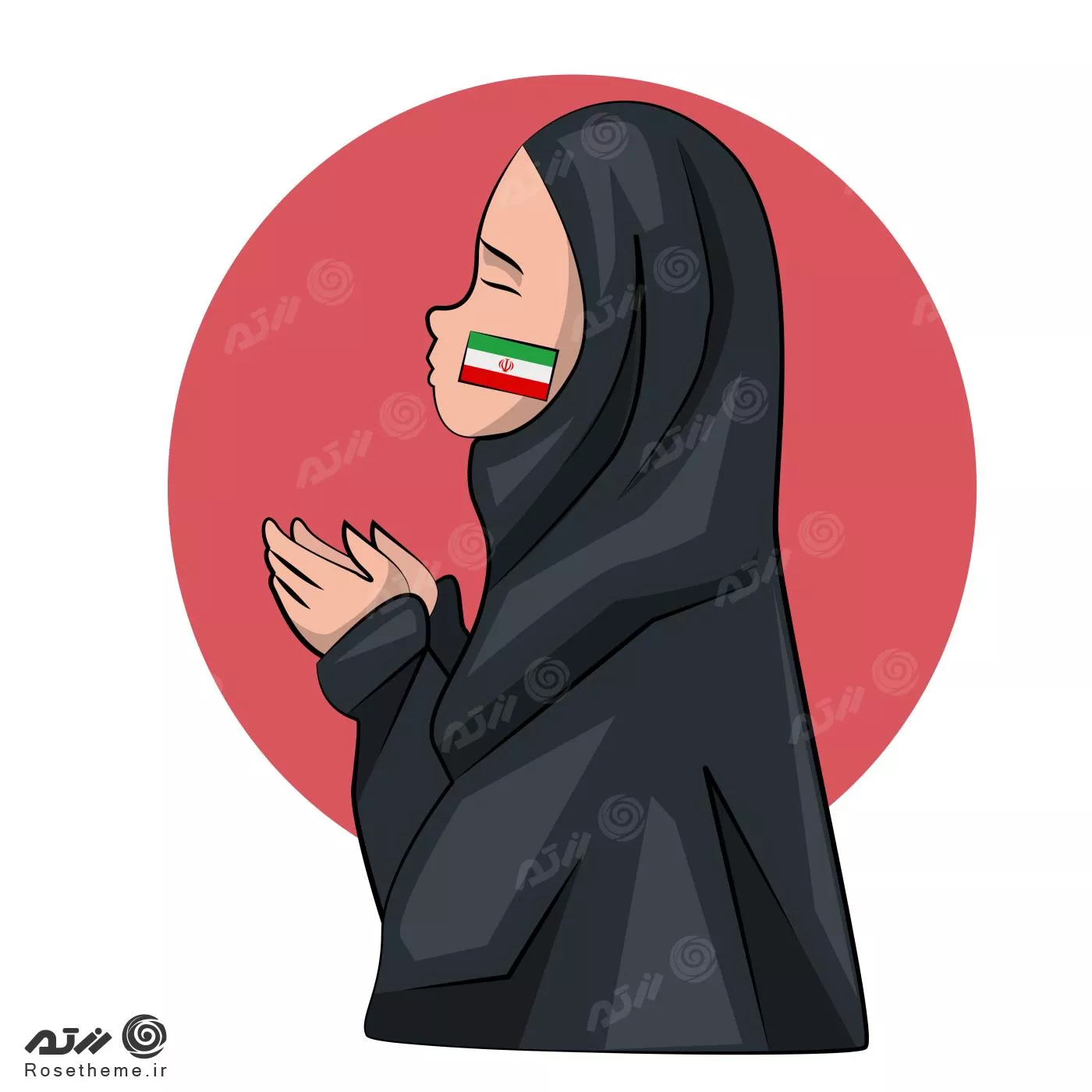 وکتور دختر با حجاب و چادر به همراه پرچم ایران درحال دعا کردن فایل EPS لایه باز با کیفیت فوق العاده 24489
