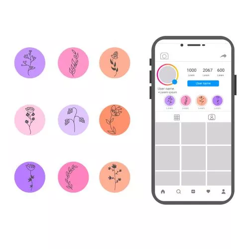 وکتور EPS و AI هایلایت استوری اینستاگرام گل‌های دست‌ساز 26650