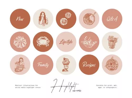 وکتور EPS مجموعه تصاویر خطی دست‌کشیده غذا و نوشیدنی برای کاور هایلایت شبکه‌های اجتماعی 26656