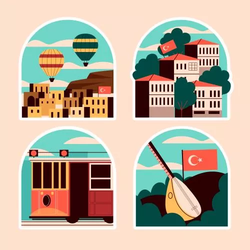 وکتور EPS و AI مجموعه استیکرهای پرچم ترکیه 26587