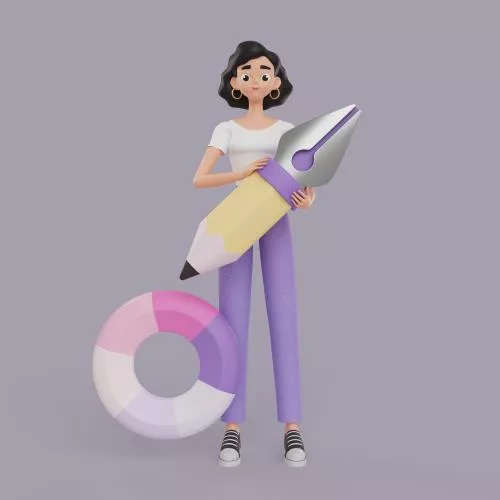 فایل PSD کاراکتر سه بعدی گرافیست زن در حال نگه داشتن مداد و خودکار 26612